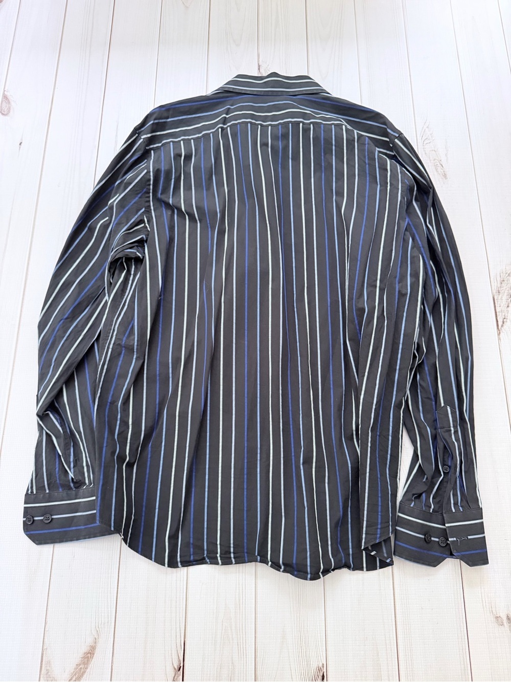 Express Black Button-Up Shirt with Blue & White Stripes - Picture 4 of 4